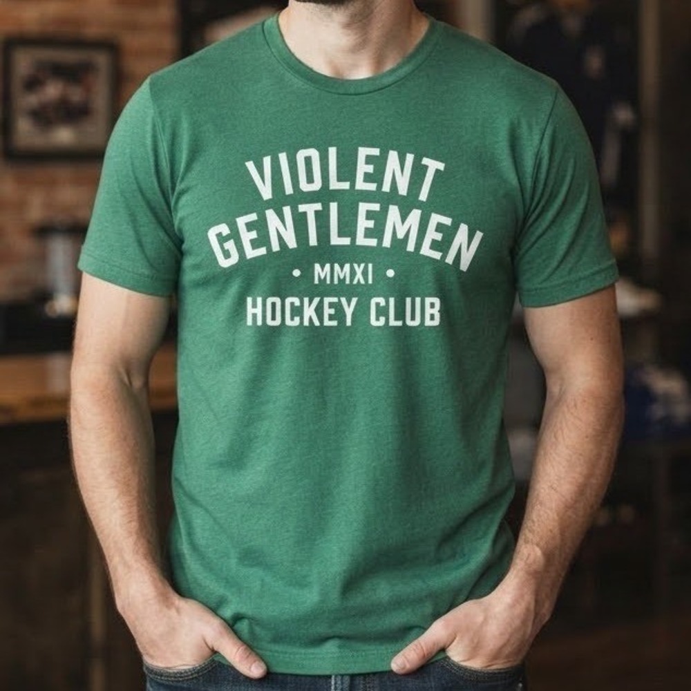 Violent Gentlemen Hockey Club Green Graphic T-Shirt Mens XL Cotton Short Sleeve